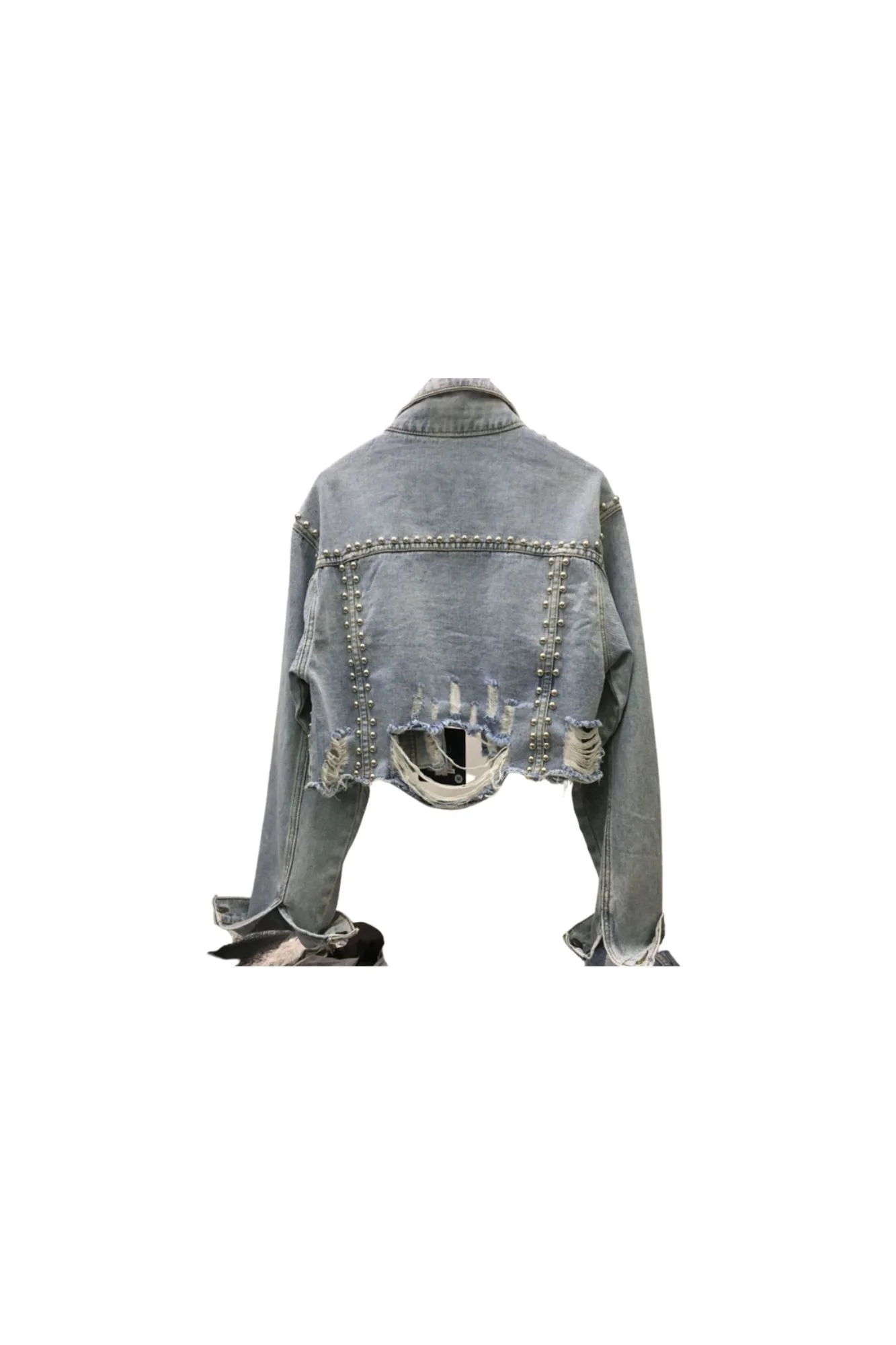 Denim Studded Crop Jacket — Raw Boutique